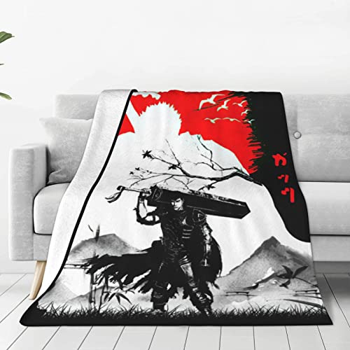 Fuboter Anime Berserk Throw Blanket 3D Warm Flannel Super Soft Fleece Blankets for Bed Sofa Chair Couch Outdoor Travel 80''x60'', Black