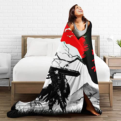 Fuboter Anime Berserk Throw Blanket 3D Warm Flannel Super Soft Fleece Blankets for Bed Sofa Chair Couch Outdoor Travel 80''x60'', Black