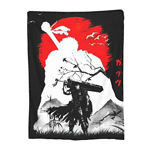 Fuboter Anime Berserk Throw Blanket 3D Warm Flannel Super Soft Fleece Blankets for Bed Sofa Chair Couch Outdoor Travel 80''x60'', Black