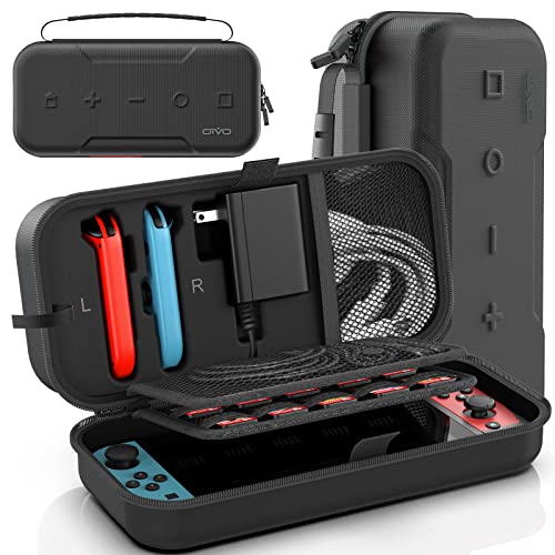 Switch OLED Carrying Case Compatible with Nintendo Switch/OLED Model, Portable Switch Travel Carry Case Fit for Joy-Con and Adapter, Hard Shell Protective Switch Pouch Case with 20 Games, Black