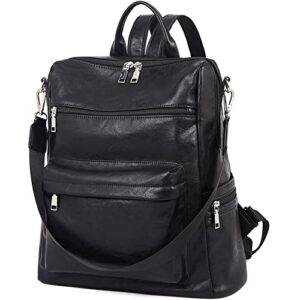 foxlover leather backpacks for women fashion travel large purse ladies shoulder satchel bag (black)