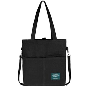 wuliqiuqiu women’s hobo bag canvas shoulder bag with zipper casual crossbody large capacity handbag tote travel bag black