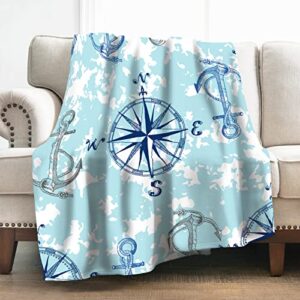 levens nautical anchor compass blanket gifts for boys women girls, ocean marine themed decoration for home bedroom living room sofa, super soft smooth lightweight throw blankets blue 50″x60″