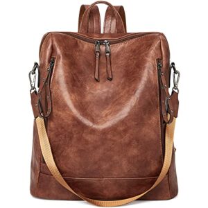 foxlover leather backpack purse for women fashion shoulder book bag convertible travel rucksack with designer zipper (brown)