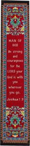man of god, woven fabric christian bookmark, god is with you silky soft joshua 1:9 flexible bookmarker for novels books and bibles, traditional turkish woven design, memory verse gift