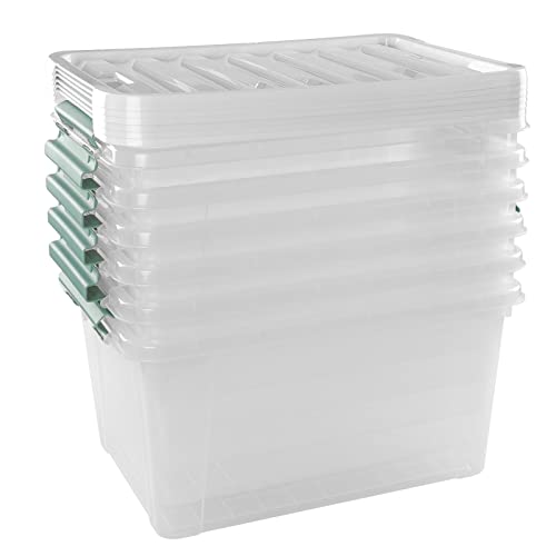 Ortodayes 6-pack 35 Liter Clear Storage Boxes, Plastic Latching Box Bins with Lids