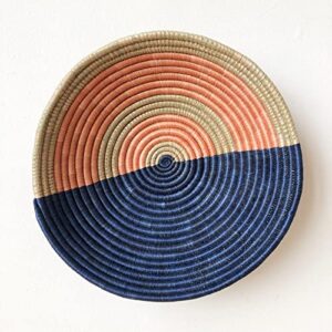 african basket- bogabo/rwanda basket/woven bowl/sisal & sweetgrass basket/blue, peach, sweetgrass