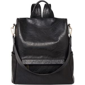 foxlover backpack purse for women fashion convertible leather shoulder handbag ladies travel bag satchel rucksack (black)