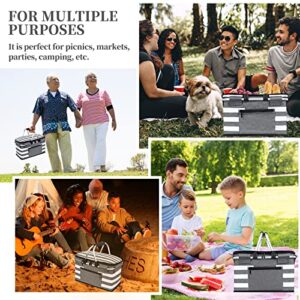KEFOMOL Insulated Picnic Basket,Leak-Proof Collapsible Cooler Bag,26L Grocery Basket with Lid,2 Sturdy Handles,Storage Basket for Picnic,Food Delivery,Take Outs,Market Shopping,Travel (Gray)