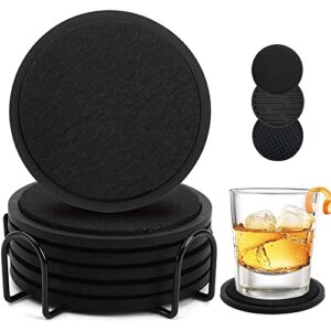 coasters for drinks absorbent with holder,drink silicone coasters,non-slip,non-stick,coasters for drinks for tabletop protection, for birthday, housewarming,christmas, black