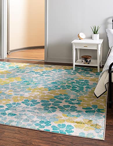 Unique Loom Azalea Collection Area Rug - Encore (Square 7' 10" x 7' 10", Blue/Ivory)