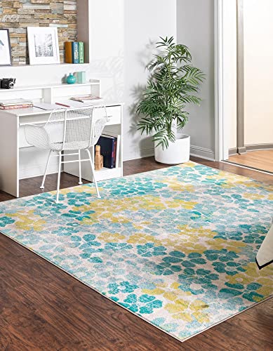 Unique Loom Azalea Collection Area Rug - Encore (Square 7' 10" x 7' 10", Blue/Ivory)