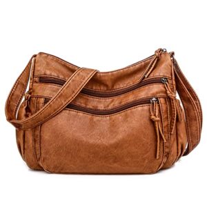 xcyy women shoulder bag pu leather crossbody bag soft women purse multi-pockets flap bag women handbag (color : brown, size : 26 * 10 * 20cm)
