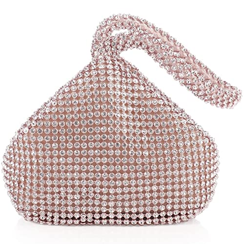 Women Clutch Purse Bling Evening Bag Triangle Women's Wedding Purse Bling Bling for Party Mini size Rhinestones Pink (6.4 in)…