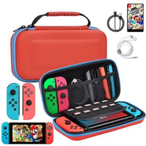 carrying case compatible with nintendo switch – sturdy hard shell switch carrying bag for switch oled console & accessories with strap and 10 game cards slot(red)