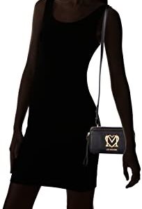 Love Moschino Women's Black Leather Gold Heart Camera Crossbody Handbag