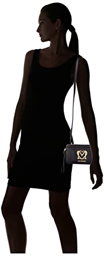 Love Moschino Women's Black Leather Gold Heart Camera Crossbody Handbag