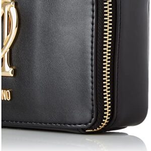 Love Moschino Women's Black Leather Gold Heart Camera Crossbody Handbag