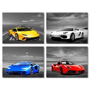 ypy sports car canvas wall art: colorful supercar by the beach picture – black and white themed poster – decorative gift for man, teens and boys bedroom decor 12×16 inch
