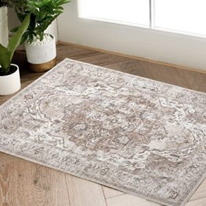 jinchan area rug 2×3 persian rug entryway vintage rug kitchen floor cover traditional rug foldable thin rug taupe multi distressed floral print indoor mat for bathroom doormat bedroom living room