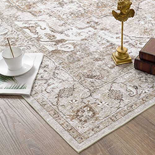 jinchan Area Rug 2x3 Persian Rug Entryway Vintage Rug Kitchen Floor Cover Traditional Rug Foldable Thin Rug Taupe Multi Distressed Floral Print Indoor Mat for Bathroom Doormat Bedroom Living Room