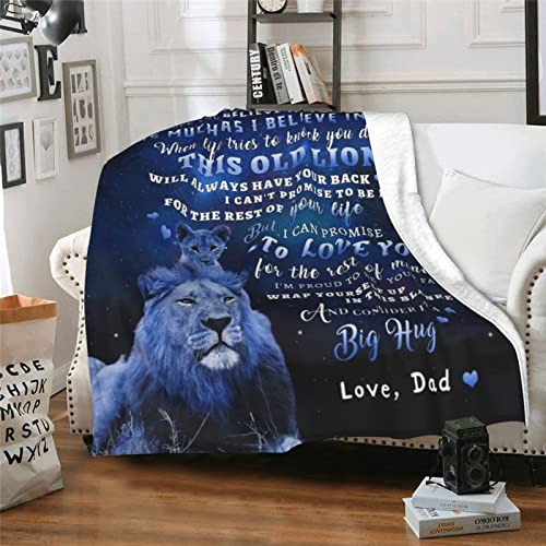 TGRUIHM to My Daughter Blanket from Dad, Lion Blanket to My Daughter, Christmas Birthday Gifts for My Daughter Super Soft Cozy Flannel Throw Blanket for Bed Sofa 50"x60"