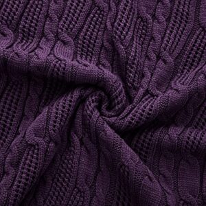 Aormenzy Cable Knit Throw Blankets 50 x 60 Inches, Soft Cozy and Lightweight Knitted Blanket, Machine Washable Acrylic Blanket, Decorative Throw Blanket for Couch Sofa Bed, Dark Purple