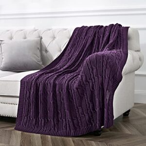 Aormenzy Cable Knit Throw Blankets 50 x 60 Inches, Soft Cozy and Lightweight Knitted Blanket, Machine Washable Acrylic Blanket, Decorative Throw Blanket for Couch Sofa Bed, Dark Purple