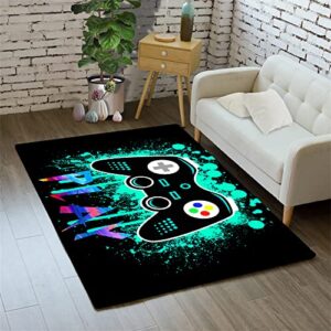 CAFCIOYG Game Area Rugs HD Green Graffiti Gamepad Controller Carpet Gaming Rugs for Boy's Bedroom Decor Living Room Gamer Room Mat Game Theme Home Décor, 59 in x 39 in