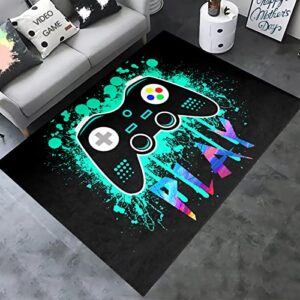 CAFCIOYG Game Area Rugs HD Green Graffiti Gamepad Controller Carpet Gaming Rugs for Boy's Bedroom Decor Living Room Gamer Room Mat Game Theme Home Décor, 59 in x 39 in