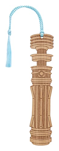 Star Wars Princess Leia Skywalker Lightsaber Bookmark - Laser Engraved - Made in The USA - Wood Book Mark with Aqua Blue Tassel