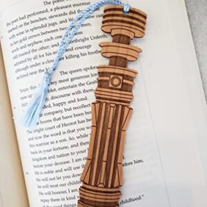 Star Wars Princess Leia Skywalker Lightsaber Bookmark - Laser Engraved - Made in The USA - Wood Book Mark with Aqua Blue Tassel