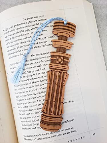 Star Wars Princess Leia Skywalker Lightsaber Bookmark - Laser Engraved - Made in The USA - Wood Book Mark with Aqua Blue Tassel