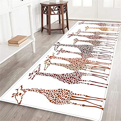 Long Runner Rug,Cute Giraffe Cartoon Animal Art Giraffe Family is Lined up in an Interesting Humor Scene,Non-Slip Floor Carpet Hallway Doormat Entrance Door Mats Washable Area Kitchen Rugs