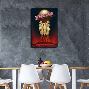HHGaoArt Scarface The World Is Yours Painting Canvas Art Poster and Wall Art Picture For Living Room Home Decoration Print Unframe (01,16x24 inch)