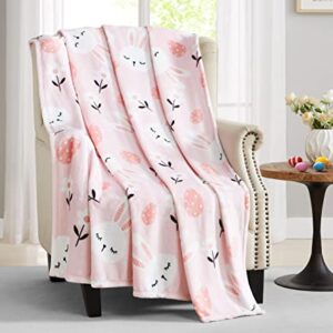 Serafina Home Easter Spring Velvet Fleece Throw Blanket: Spring Bunnies Enjoy Frolicking in The Flowers Fun, Accent for Couch Sofa Chair Bed or Dorm (Spring Bunnies)