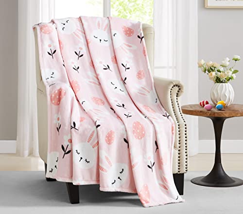 Serafina Home Easter Spring Velvet Fleece Throw Blanket: Spring Bunnies Enjoy Frolicking in The Flowers Fun, Accent for Couch Sofa Chair Bed or Dorm (Spring Bunnies)