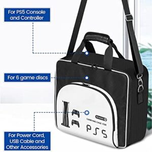 DEVASO PS5 Carrying Case, Travel Case for Playstation 5 Console and PS5 Disk/Digital Edition, Large Capacity Storage Bag for Games Accessories(Black&White)