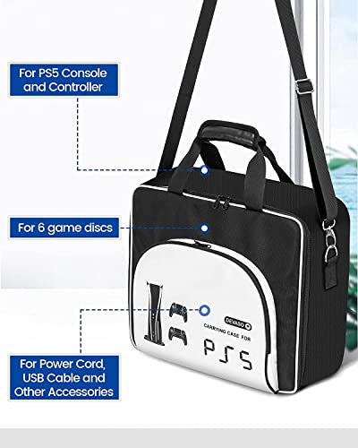 DEVASO PS5 Carrying Case, Travel Case for Playstation 5 Console and PS5 Disk/Digital Edition, Large Capacity Storage Bag for Games Accessories(Black&White)