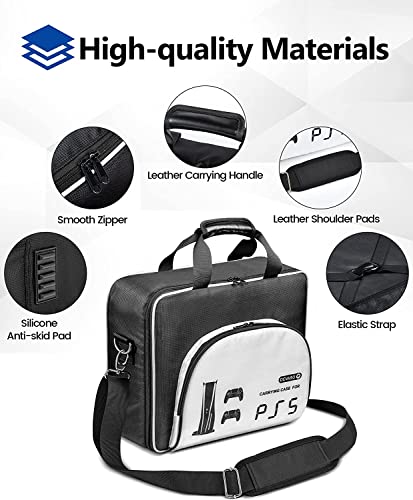 DEVASO PS5 Carrying Case, Travel Case for Playstation 5 Console and PS5 Disk/Digital Edition, Large Capacity Storage Bag for Games Accessories(Black&White)