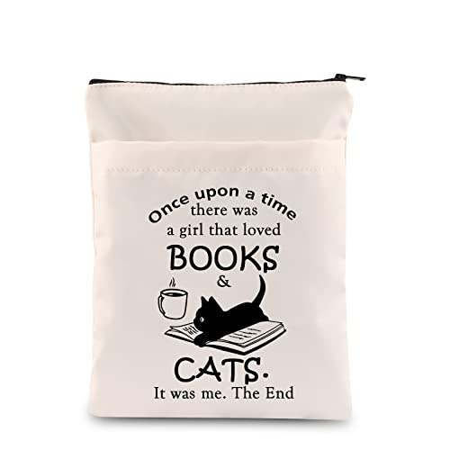 MAOFAED Book and Cats Book Sleeve Black Cat Book Cover Librarian Gift Book Lover Gift for Her (The End booksl)