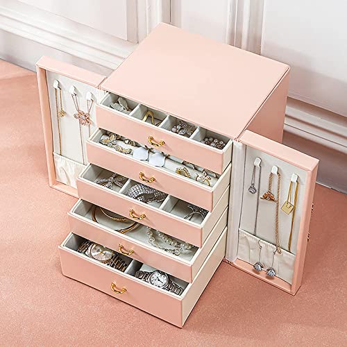 AOSIFIEL Jewelry Boxes Organizers/Case Large Stand up with 5 Drawers Gift for Women Teen Girls Kids Big Jewelry Case/Holder Faux Leather Jewelry Storage/Chest for Necklaces,Earring,Ring,Watch