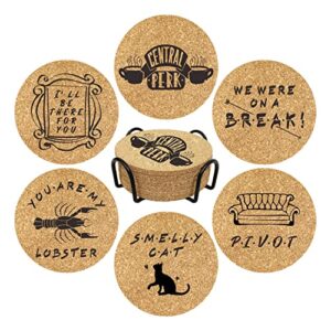 homythe friends tv show gifts, friends merchandise decor, 6 pcs drink coasters with metal holder, central perk coffee bar coaster – cute birthday christmas housewarming gift for friends fans