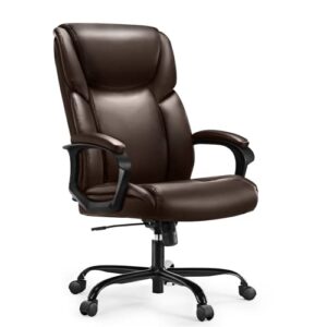 executive office chair – ergonomic big and tall home computer desk chair with lumbar support, pu leather, high back, adjustable height & swivel