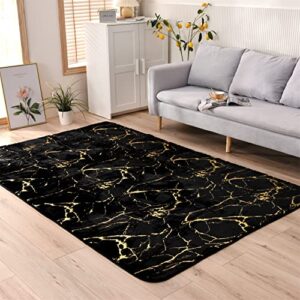 aimuan soft metallic bronzing area rugs nursery for princess prince modern colorful abstract faux rabbit fur mat fluffy plush velvet home carpet throw rug with rubber backing (black, 5×8ft)