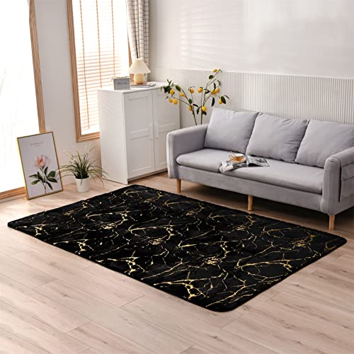 Aimuan Soft Metallic Bronzing Area Rugs Nursery for Princess Prince Modern Colorful Abstract Faux Rabbit Fur Mat Fluffy Plush Velvet Home Carpet Throw Rug with Rubber Backing (Black, 5×8ft)