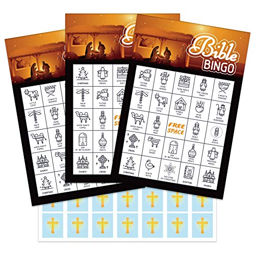 FaCraft Bible Bingo Game for Kids Adults 26 Players Christian Nativity Bingo Cards Bible Activities Games for Vacation Bible School Christian Sunday Church Family Open Day Party Supplies