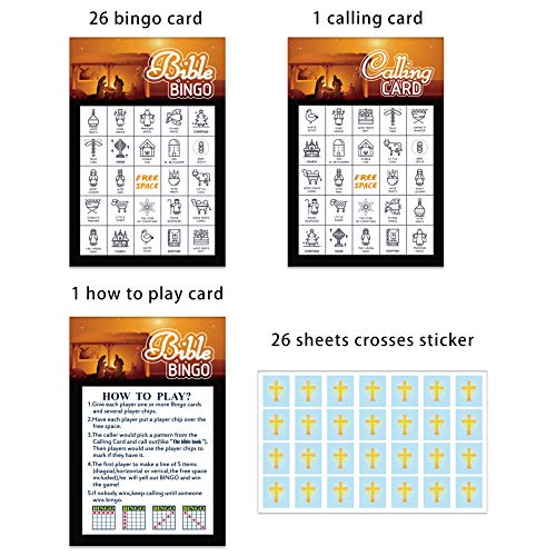 FaCraft Bible Bingo Game for Kids Adults 26 Players Christian Nativity Bingo Cards Bible Activities Games for Vacation Bible School Christian Sunday Church Family Open Day Party Supplies