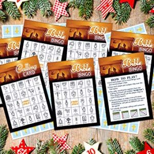 FaCraft Bible Bingo Game for Kids Adults 26 Players Christian Nativity Bingo Cards Bible Activities Games for Vacation Bible School Christian Sunday Church Family Open Day Party Supplies