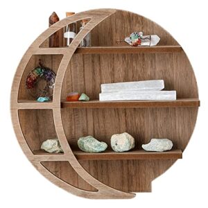 Farmlyn Creek Brown Wooden Moon Shelf, Rustic Wall Home Decor, Crystal Holder for Stones Display and Essential Oils (12 x 12 x 3 in)